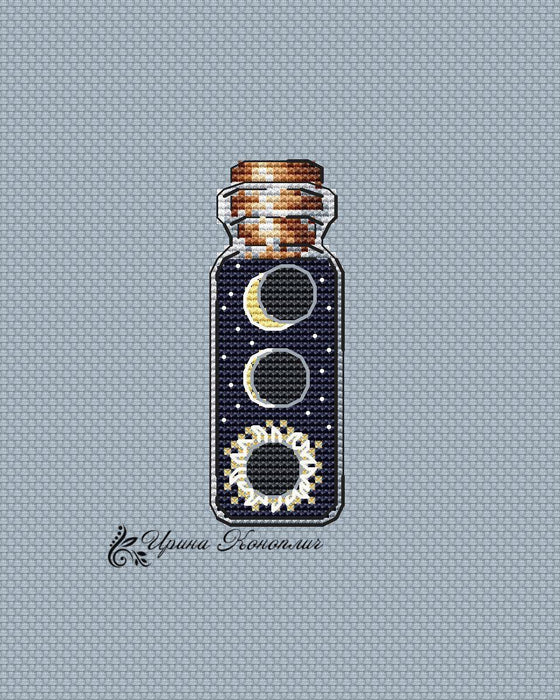 Night Eclipse Bottle on Plastic Canvas - PDF Counted Cross Stitch Pattern - Wizardi