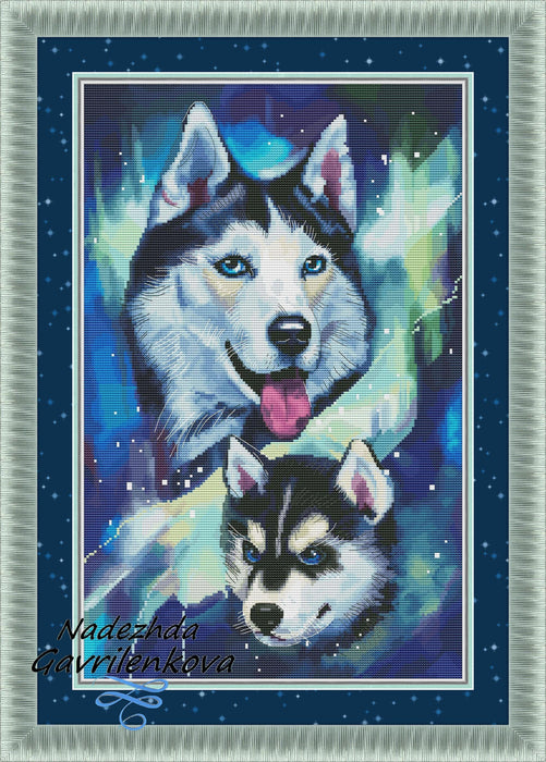 Northern Huskies - PDF Counted Cross Stitch Pattern - Wizardi