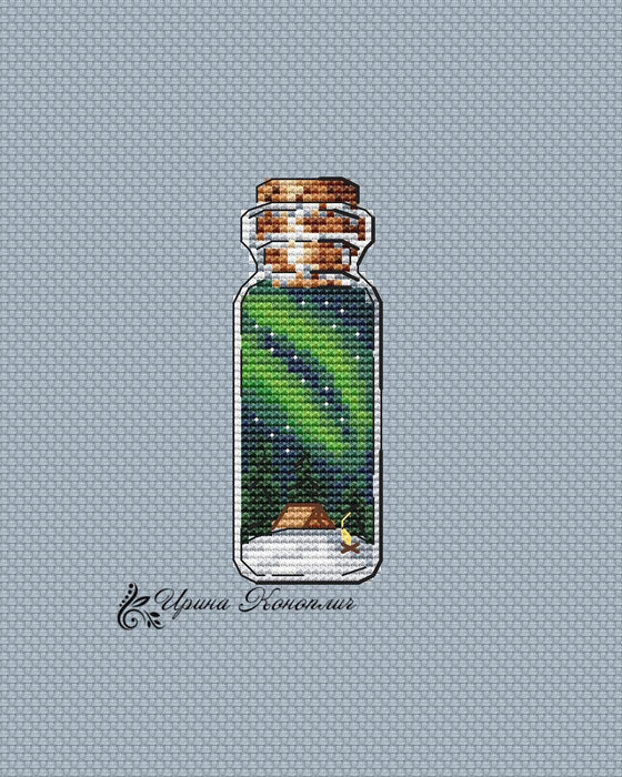 Northern Lights Bottle on Plastic Canvas - Kitten PDF Counted Cross Stitch Pattern - Wizardi