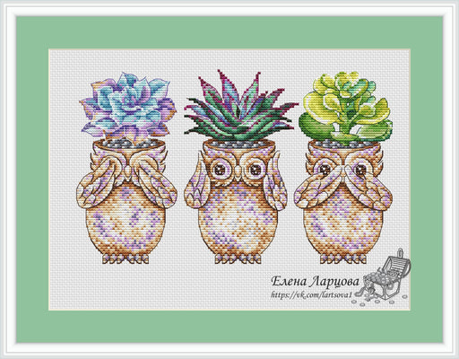 Owl Succulents - PDF Cross Stitch Pattern - Wizardi