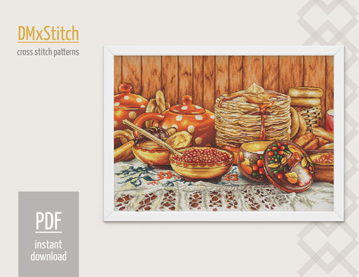 Pancake Cross stitch pattern Kitchen Cross Stitch pdf Modern cross stitch pattern Food cross stitch Thanksgiving Counted cross stitch - Wizardi