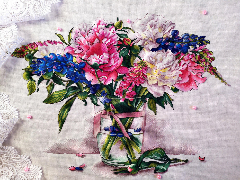 Peonies Cross stitch pattern Flower Cross Stitch pdf Modern cross stitch pattern Floral cross stitch Counted cross stitch Still life - Wizardi