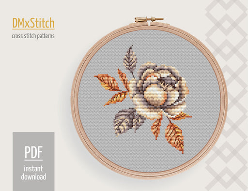 Peony Cross stitch pattern Flower Cross Stitch pdf Modern cross stitch pattern Floral cross stitch Counted cross stitch - Wizardi