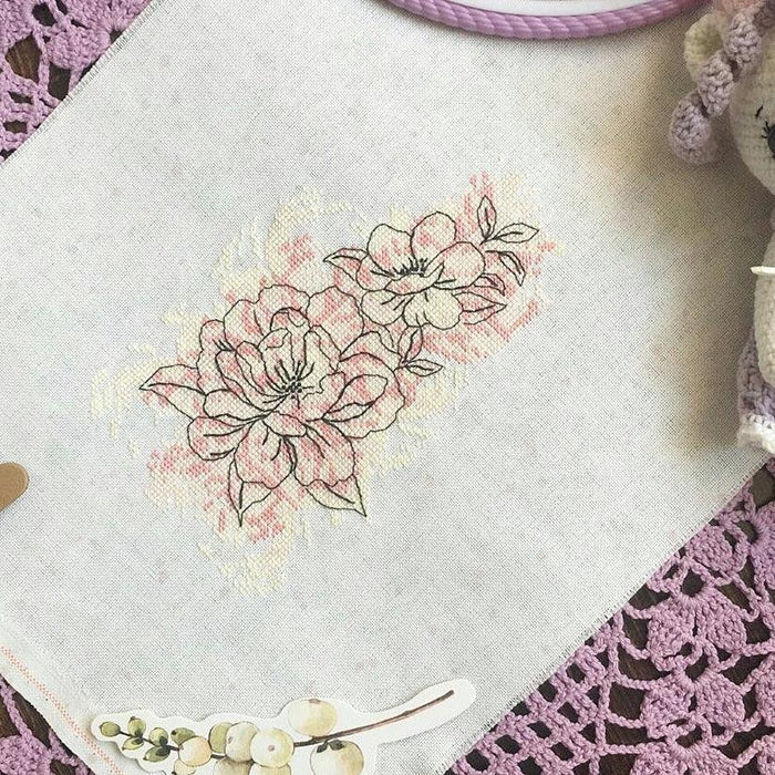 Peony with Aquarelle Background - PDF Free Cross Stitch Pattern - Wizardi