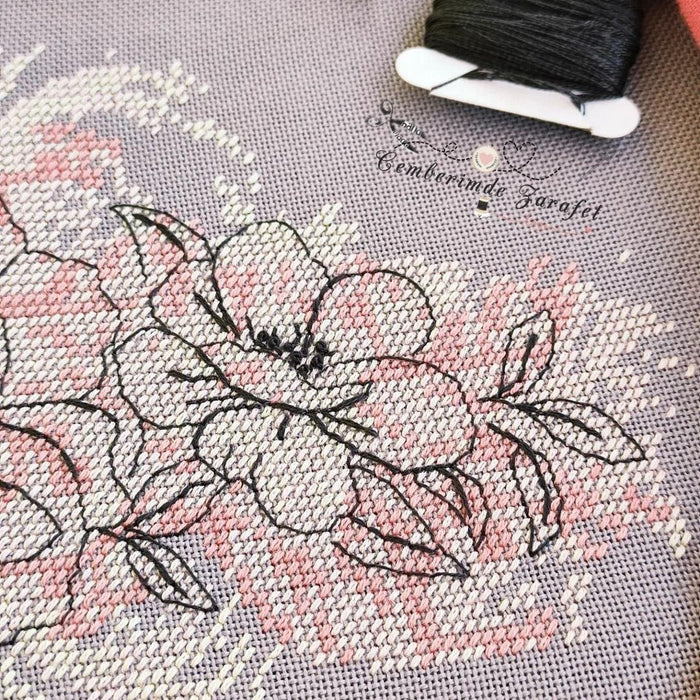 Peony with Aquarelle Background - PDF Free Cross Stitch Pattern - Wizardi