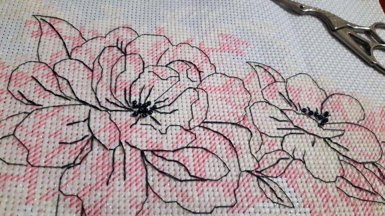 Peony with Aquarelle Background - PDF Free Cross Stitch Pattern - Wizardi