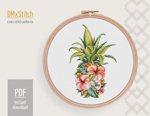 Pineapple Cross stitch pattern Flowers Cross Stitch pdf Modern cross stitch pattern Tropical Aloha cross stitch Counted cross stitch Fruit - Wizardi