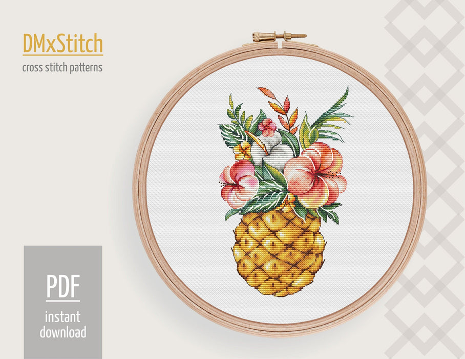 Pineapple Cross stitch pattern Flowers Cross Stitch pdf Modern cross stitch pattern Tropical Aloha cross stitch Counted cross stitch Fruit - Wizardi