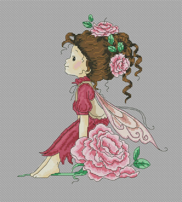 Pink Fairy. Peonies - Free PDF Cross Stitch Pattern - Wizardi