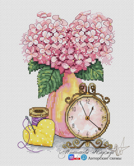 Pink Hydrangea - PDF Cross Stitch Pattern - Wizardi