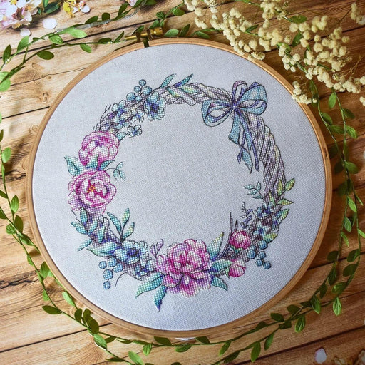 Pink Wreath with Owl - PDF Cross Stitch Pattern - Wizardi