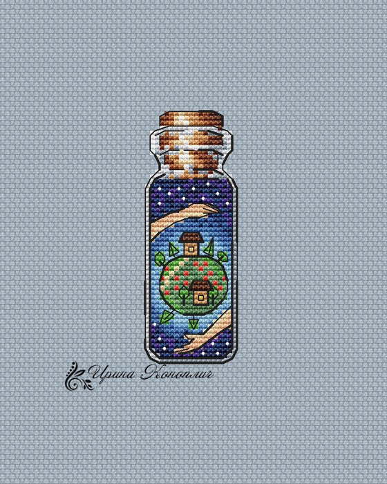 Planet Bottle on Plastic Canvas - PDF Counted Cross Stitch Pattern - Wizardi