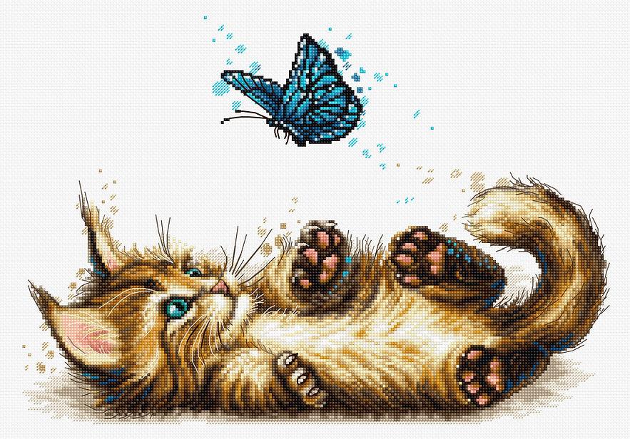 Playful Kitten B7013L Counted Cross-Stitch Kit - Wizardi