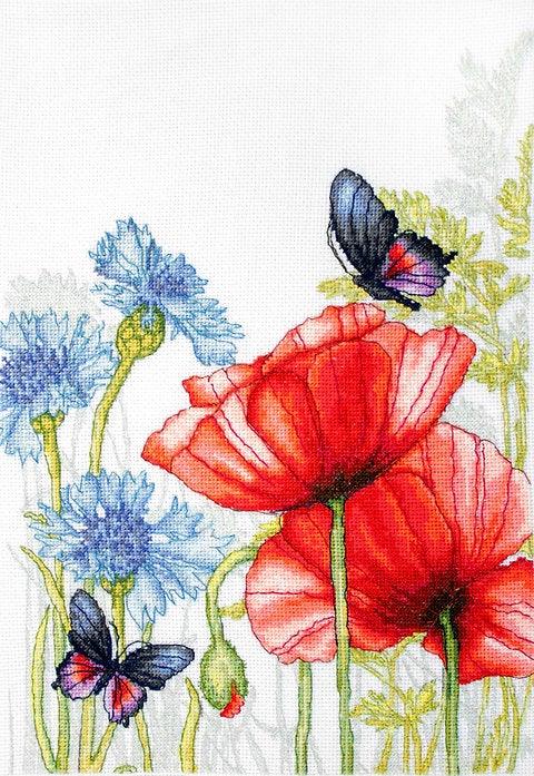 Poppies and Butterflies BU4018L Counted Cross-Stitch Kit - Wizardi