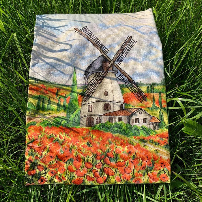 Poppies with Windmill. Netherlands - PDF Cross Stitch Pattern - Wizardi