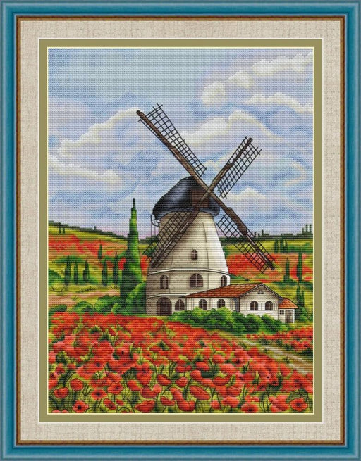 Poppies with Windmill. Netherlands - PDF Cross Stitch Pattern - Wizardi