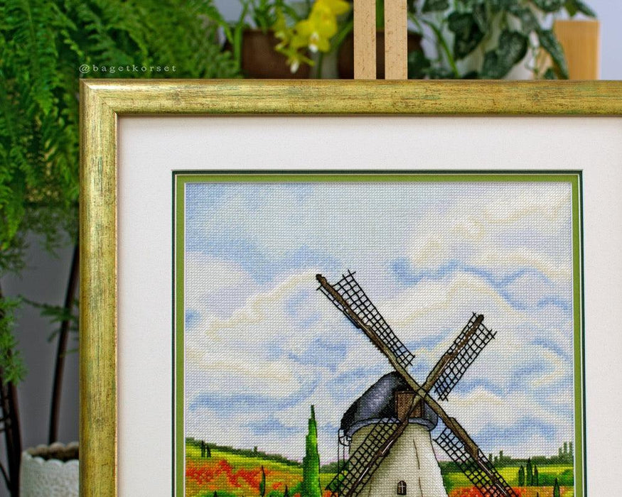 Poppies with Windmill. Netherlands - PDF Cross Stitch Pattern - Wizardi