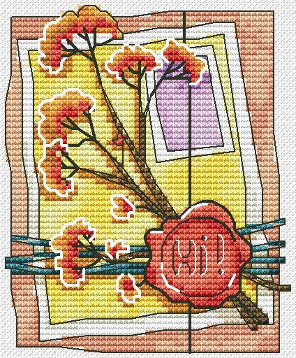 Postcard with Flowers - PDF Cross Stitch Pattern - Wizardi