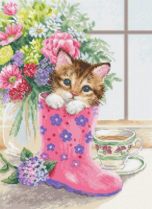 Pretty kitten B2390L Counted Cross-Stitch Kit - Wizardi