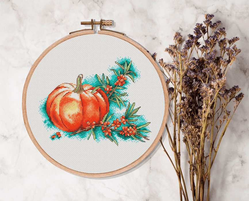 Pumpkin and Sea Buckthorn - PDF Cross Stitch Pattern - Wizardi