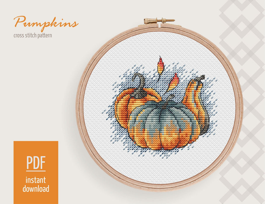 Pumpkins Cross stitch pattern, Cozy Modern Cross Stitch Chart, Autumn cross stitch pattern PDF, DIY wall decor, Fall cross stitch design - Wizardi