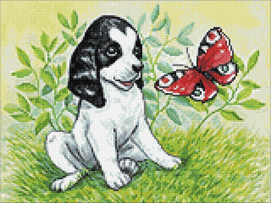 Puppy and Butterfly CS2675 15.8 x 11.8 inches Crafting Spark Diamond Painting Kit - Wizardi