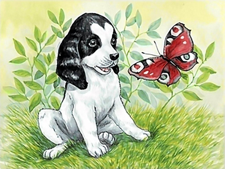 Puppy and Butterfly CS2675 15.8 x 11.8 inches Crafting Spark Diamond Painting Kit - Wizardi