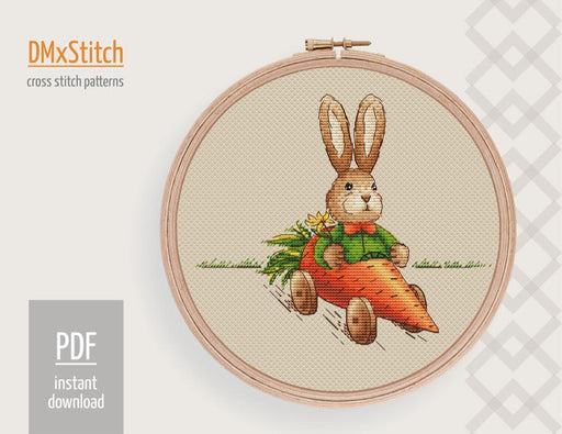 Rabbit with Carrot - PDF Free Cross Stitch Pattern - Wizardi