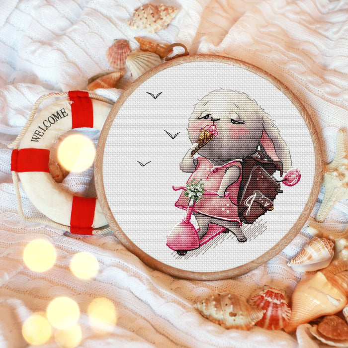 Rabbit with Scooter - PDF Cross Stitch Pattern - Wizardi