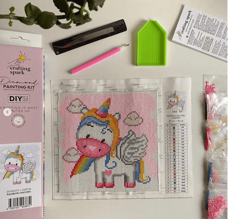 Rainbow Unicorn CS2703 7.9 x 7.9 inches Crafting Spark Diamond Painting Kit - Wizardi