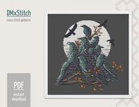 Ravens Cross stitch pattern Bird Cross Stitch pdf Modern cross stitch pattern Crow cross stitch Counted cross stitch Halloween cross stitch - Wizardi