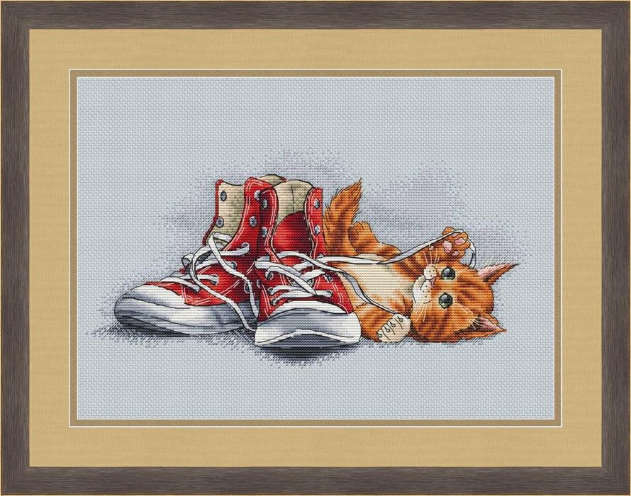 Red Kitten Prankster - PDF Cross Stitch Pattern - Wizardi