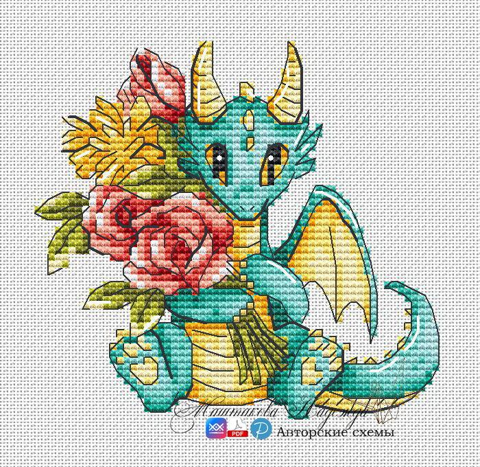 Romantic Dragons. Bouquet of Flowers for Mum - PDF Cross Stitch Pattern - Wizardi