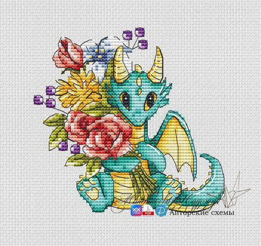 Romantic Dragons. Bouquet of Your Favorite - PDF Cross Stitch Pattern - Wizardi