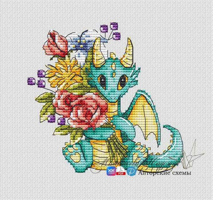 Romantic Dragons. Bouquet of Your Favorite - PDF Cross Stitch Pattern - Wizardi