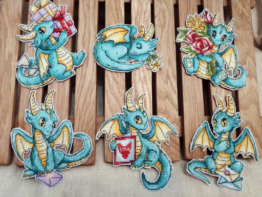 Romantic Dragons. Postcard for Mum - PDF Cross Stitch Pattern - Wizardi