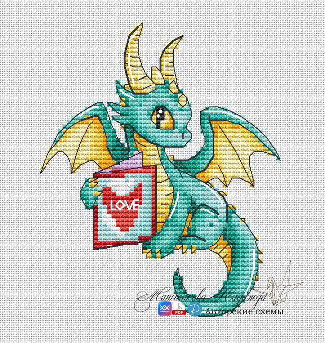 Romantic Dragons. Postcard - PDF Cross Stitch Pattern - Wizardi