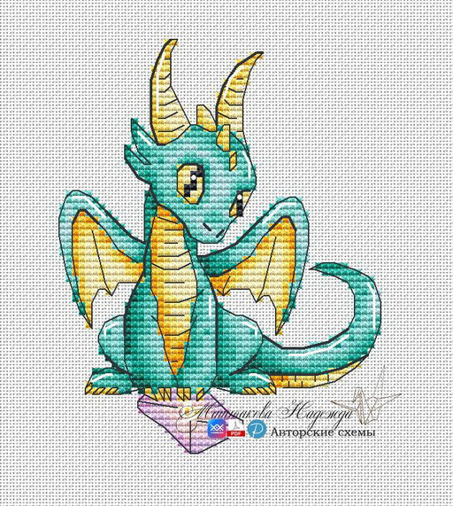 Romantic Dragons. Valentine Card - PDF Cross Stitch Pattern - Wizardi