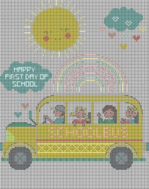 School Bus - PDF Free Cross Stitch Pattern - Wizardi