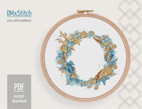 Sea wreath Cross stitch pattern Beach Cross Stitch pdf Modern cross stitch pattern Shell cross stitch Counted cross stitch Summer Ocean - Wizardi
