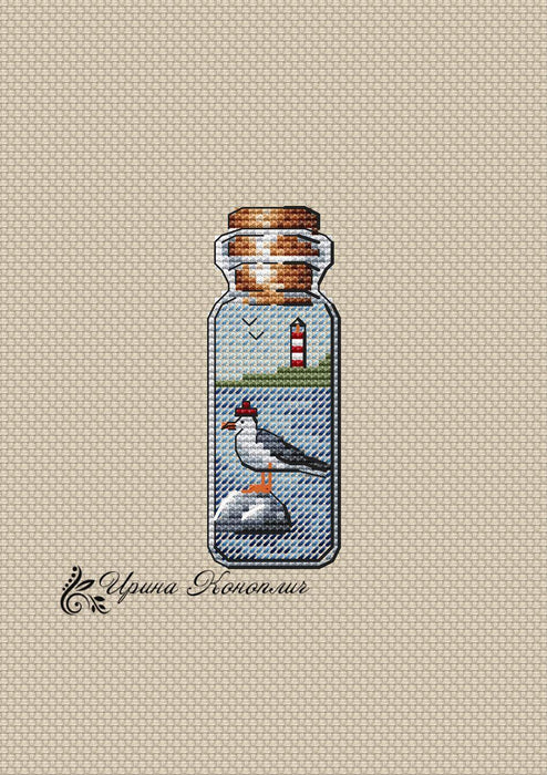 Seagull Bottle on Plastic Canvas - PDF Counted Cross Stitch Pattern - Wizardi