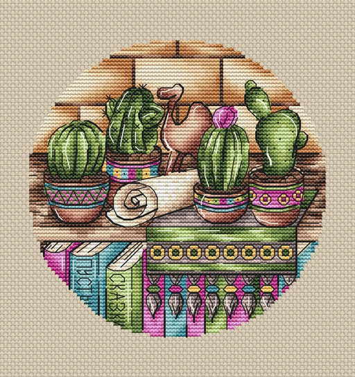 Shelf with Cacti. Succulents - PDF Cross Stitch Pattern - Wizardi