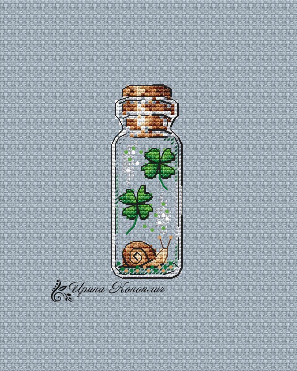 Snail Good Luck Bottle on Plastic Canvas - Kitten PDF Counted Cross Stitch Pattern - Wizardi