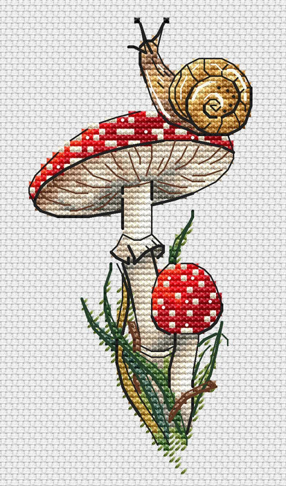 Snail with a Mushroom - PDF Cross Stitch Pattern - Wizardi