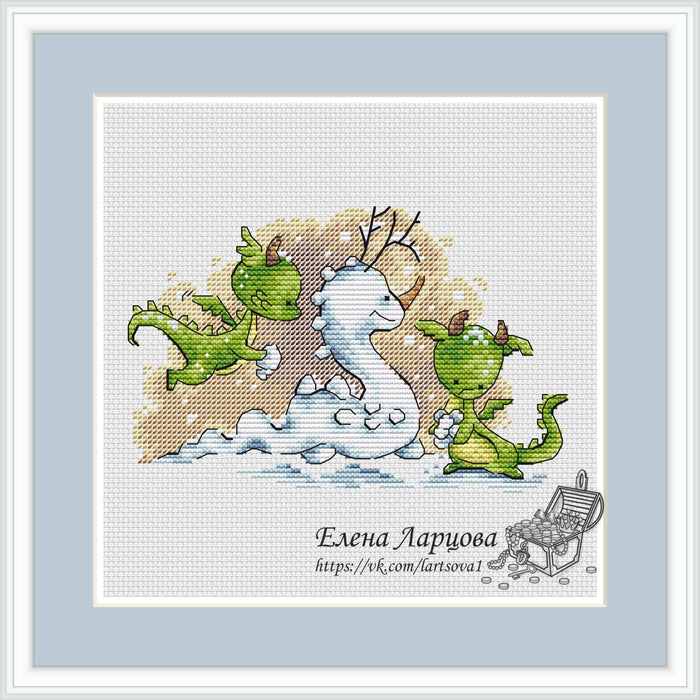 Snow Dragons. PDF Cross Stitch Pattern - Wizardi