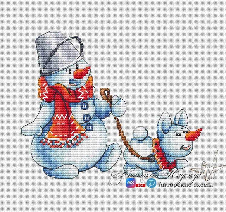 Snowman. A Loyal Friend - PDF Cross Stitch Pattern - Wizardi