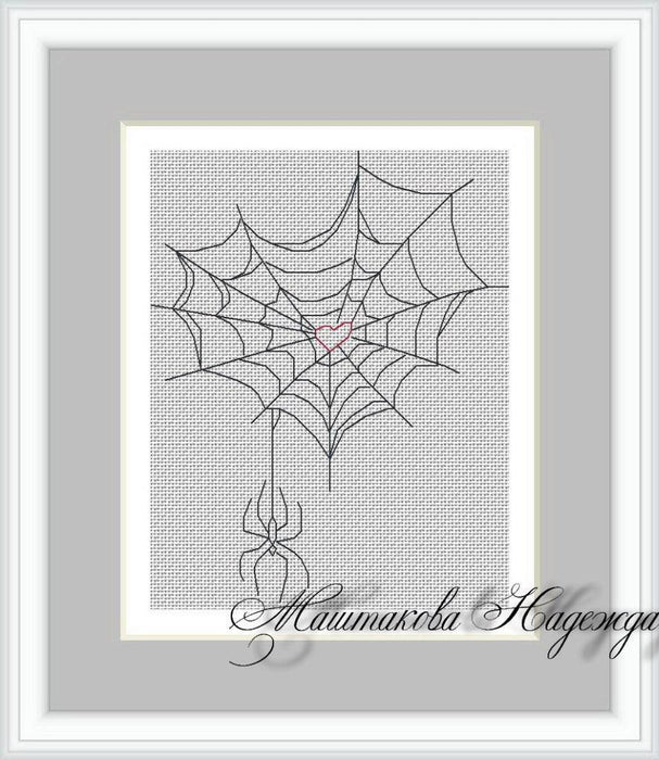 Spider Web Heart - PDF Free Cross Stitch Pattern - Wizardi