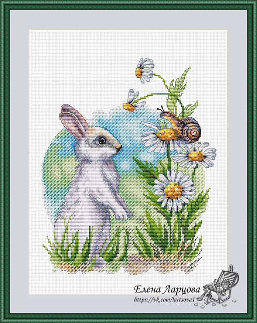 Spring Rabbit and Snail - PDF Cross Stitch Pattern - Wizardi