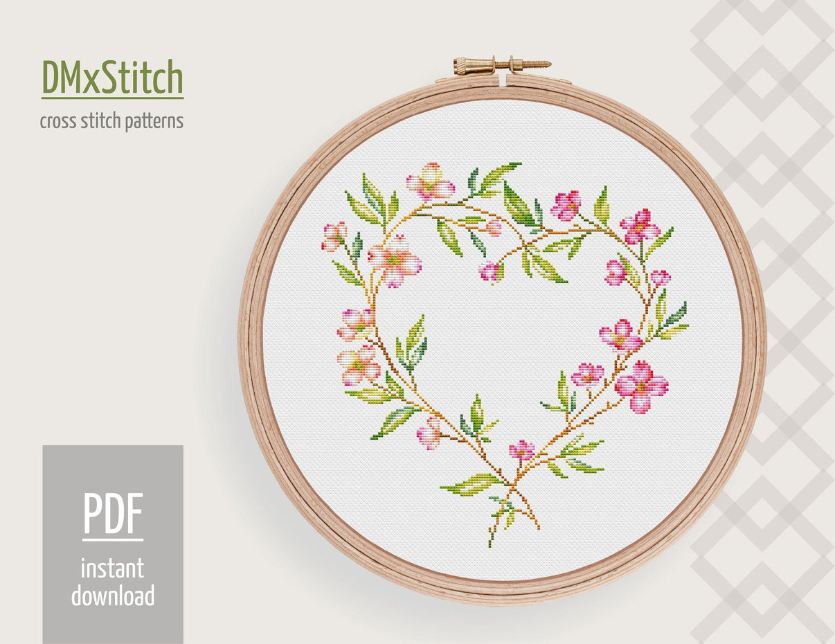 Spring wreath Cross stitch pattern Flower Cross Stitch pdf Modern cross stitch pattern Wedding cross stitch Watercolor Counted cross stitch - Wizardi