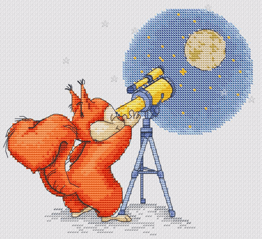 Squirrel with a Telescope - PDF Cross Stitch Pattern - Wizardi